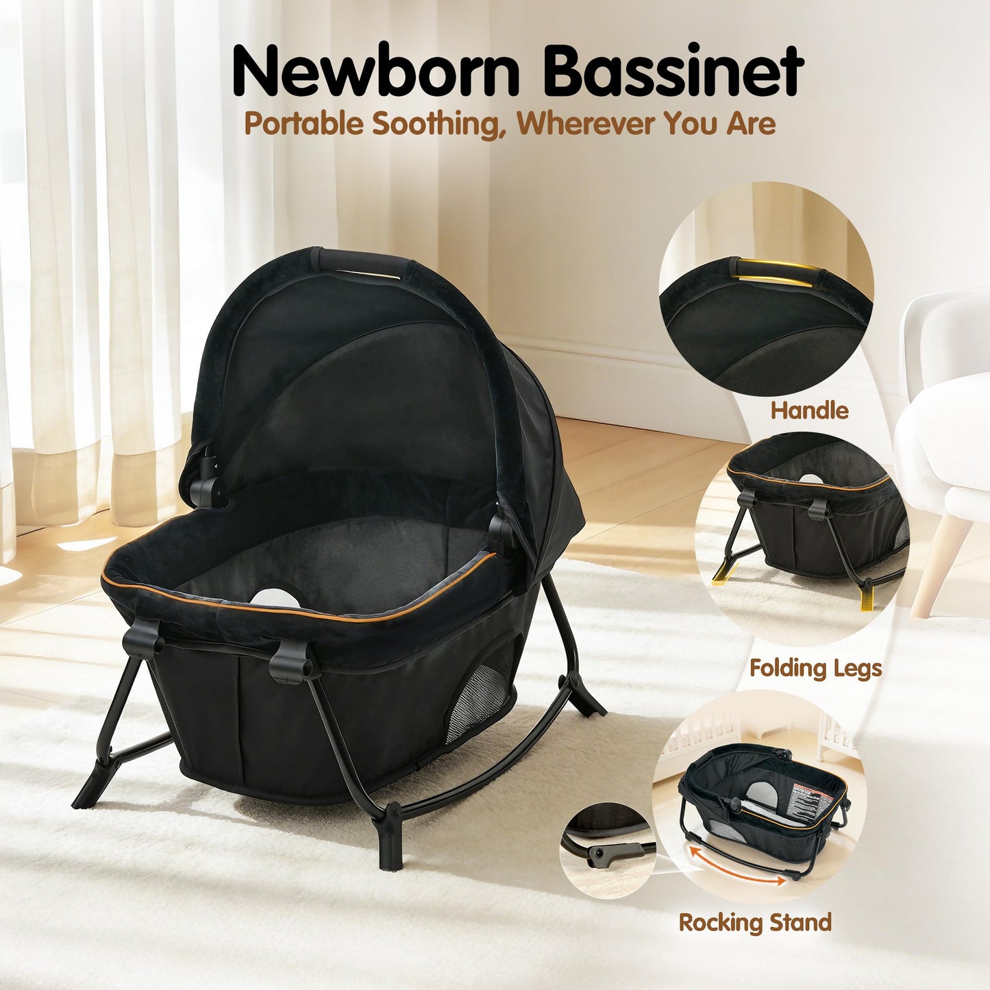 Pamo Babe 6 in 1 Baby Pack and Play with Bassinet - One-Step Setup Travel Crib, Small Portable Playpen for Babies, Portable Baby Bassinet, Changing Table, Toys Bar & Extra Large Storage Bag