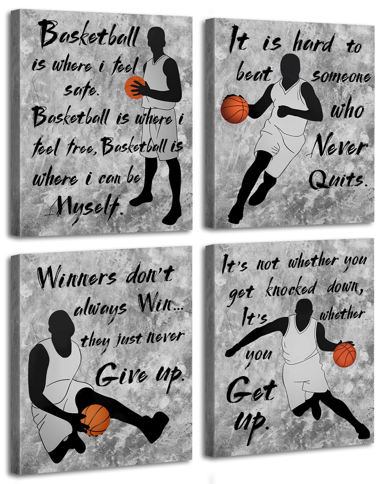 LNLAGBO Framed Inspirational Basketball Wall Art Prints,Motivational Quotes Set,Basketball Posters,Gift for Sports Fans Boys Guys Room Dorm Bedroom Wall Decor,Set of 4(8"x10")