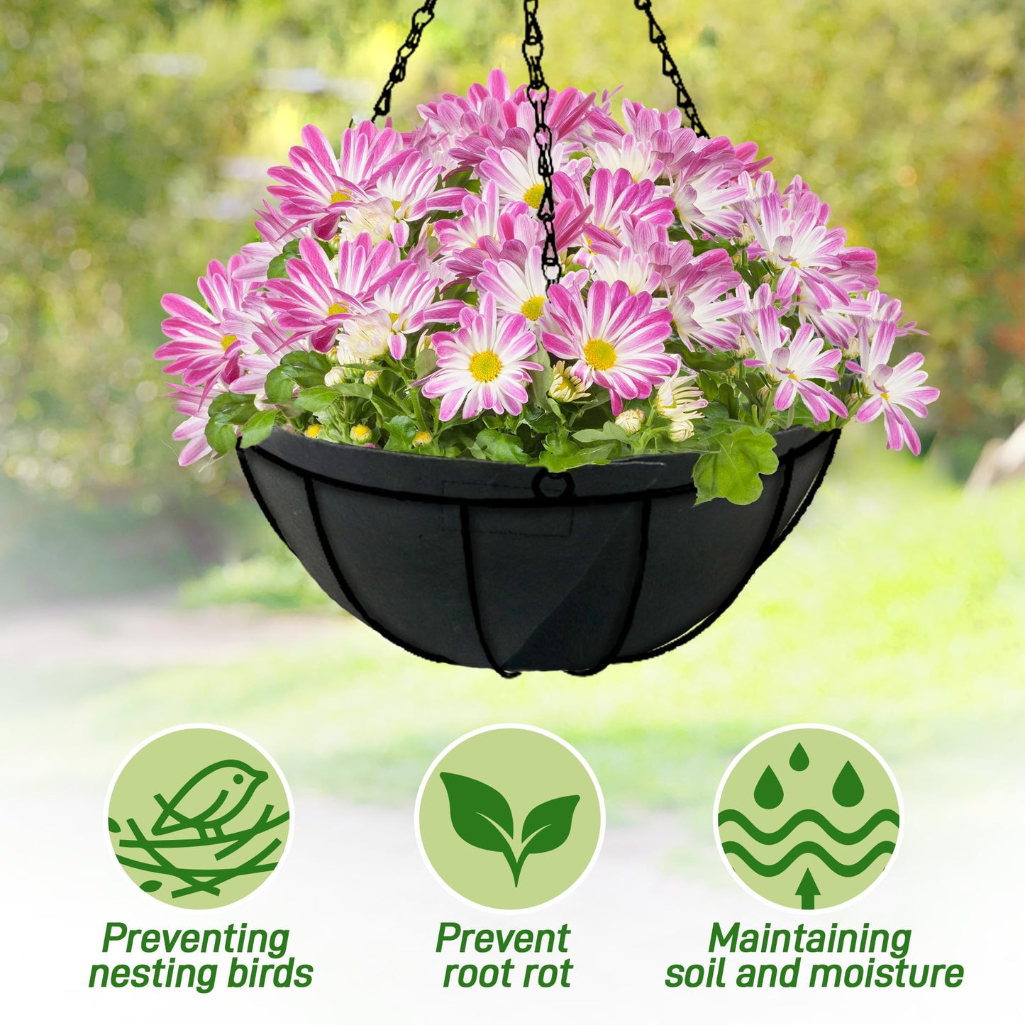 Sumloty 8 Pack 14 Inch Fabric Planter Basket Liner- Felt Flower Pot Liners Replacement Coco Fiber Liner for Hanging Basket Flowers Round Hanging Basket Liners Prevent Birds from Nesting