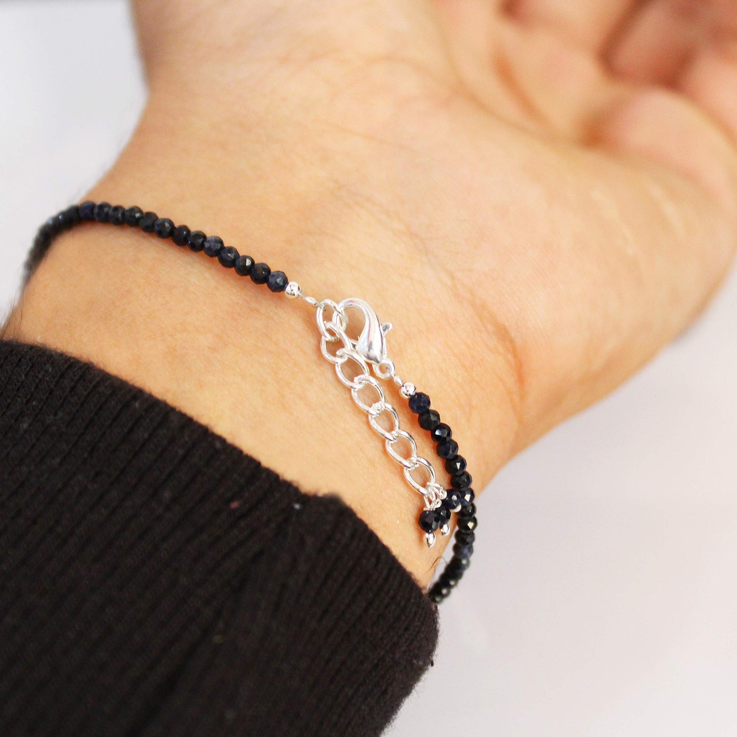 Gempires Blue Sapphire Bracelet for Women | Dainty Handmade Gemstone Beads 2.5 mm | Minimalist Stacking Bracelet | Lightweight Everyday Jewelry | September Birthstone Gift