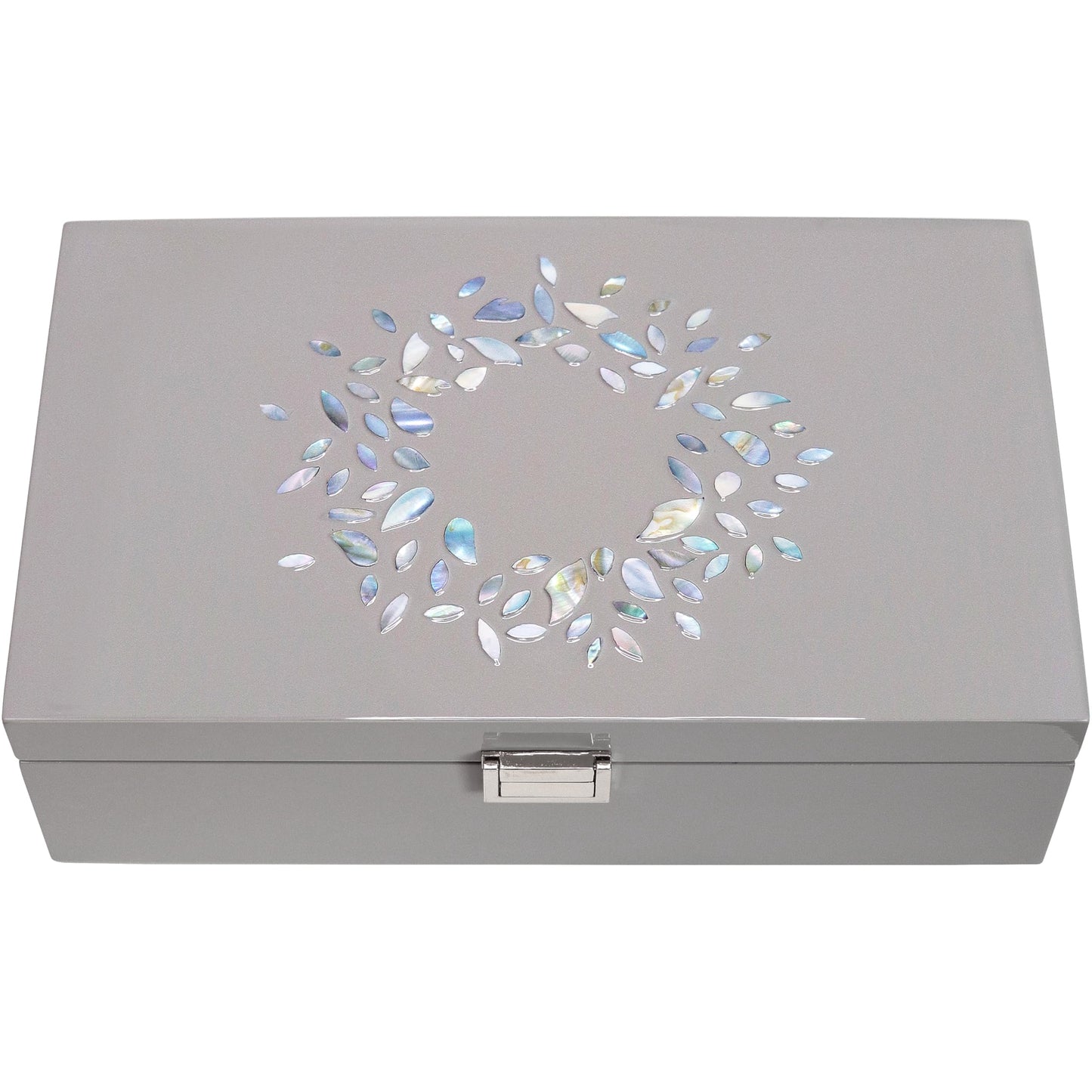 MADDesign Mother of Pearl Jewelry Organizer Box Handmade Lacquered Flower Petals Pattern (Gray)