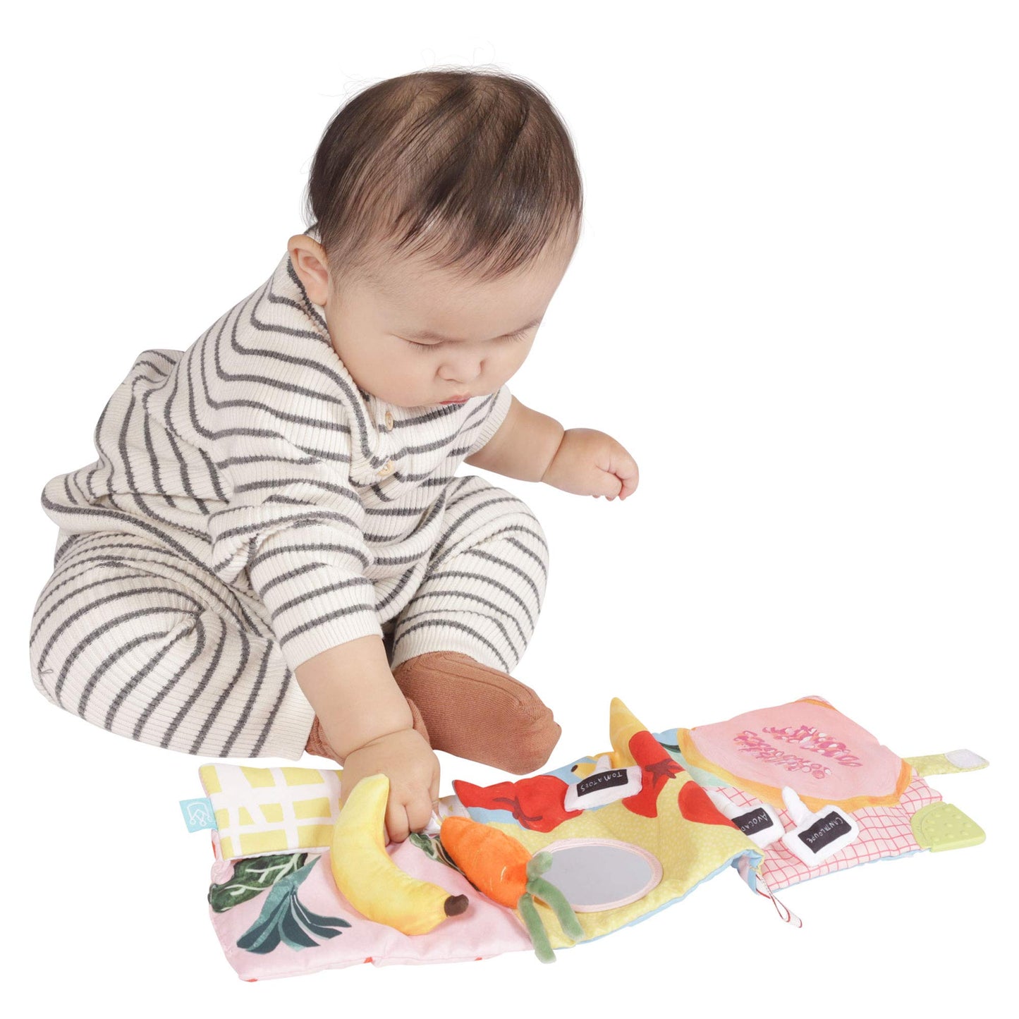 Manhattan Toy Mini-Apple Farm Soft Activity Crinkle Book for Baby & Toddler with Discovery Mirror and Textured Teether
