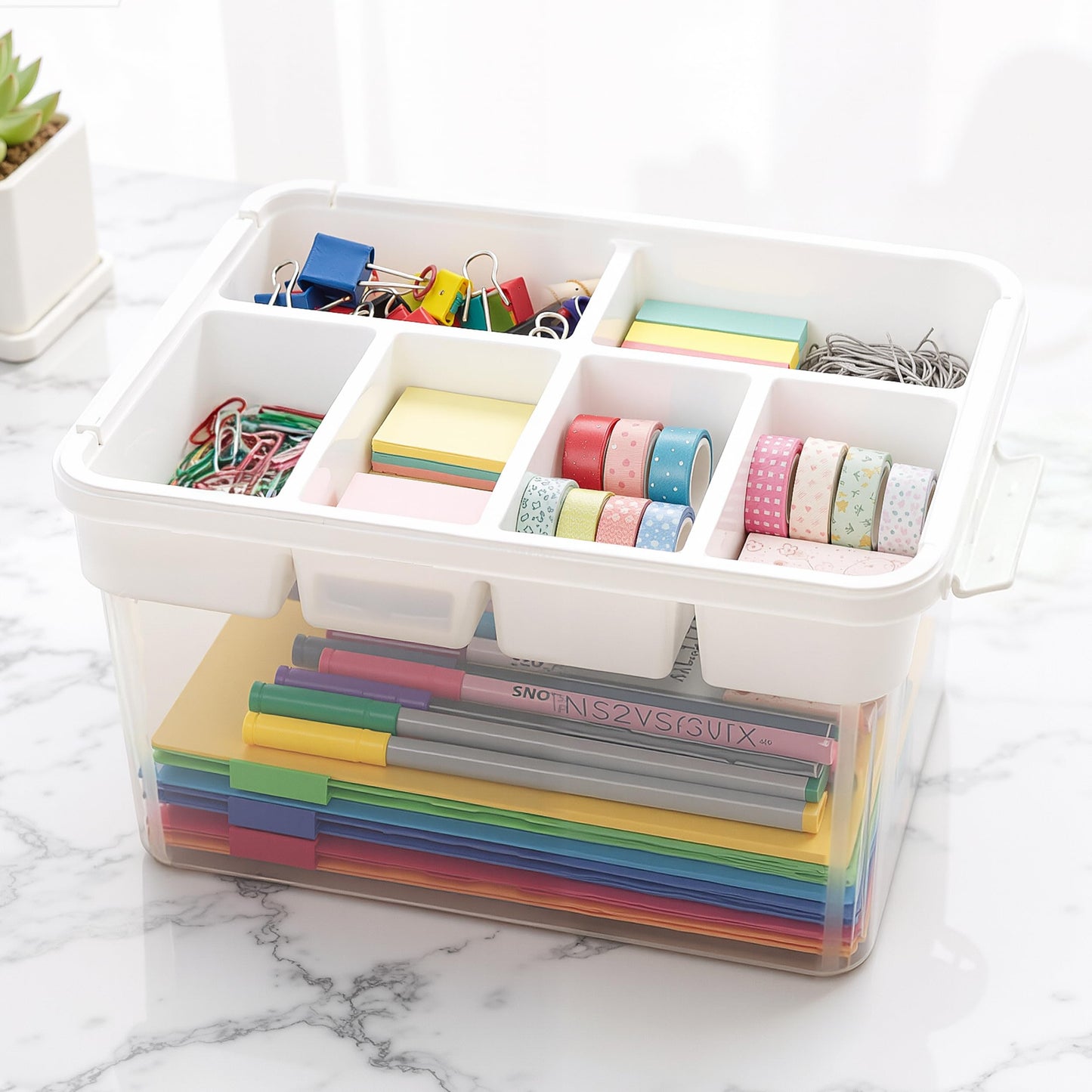 Citylife 17 QT Plastic Storage Box with Building Baseplate Lid and Removable Tray Craft Organizers and Storage Clear Storage Container for Organizing Bead, Tool, Sewing