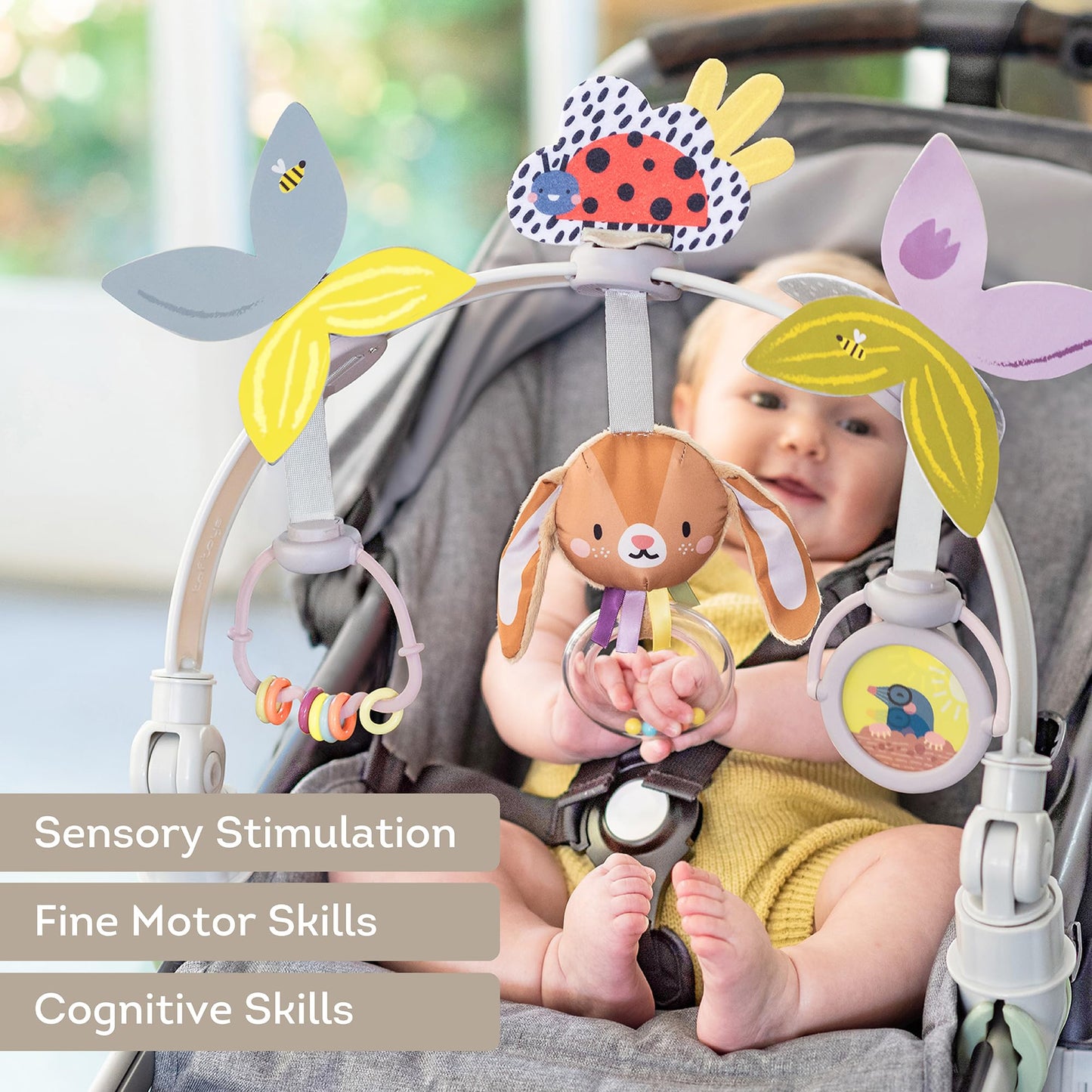 Taf Toys Baby Activity Arch, Stroller and Car Seat Toy Attachment with Rattling Beads Maze and Double-Sided Spinning Mirror, Ideal for Baby’s Fine Motor Skills Development, 0-12 Months