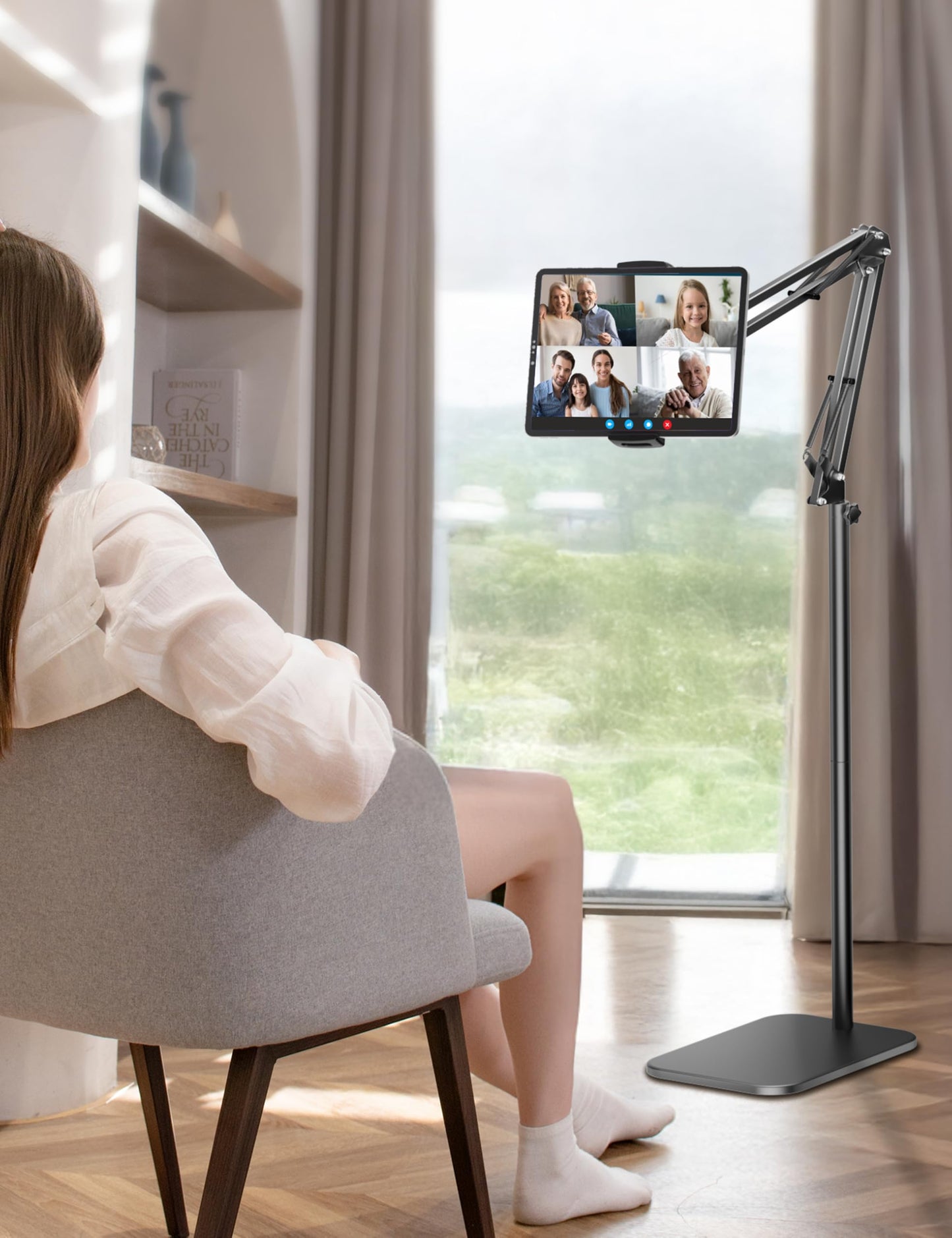 Tablet Floor Stand with 4.5LB Heavy Metal Base,Overhead Bed Phone Stand Angle Height Adjustable Holder, Universal Phone Mount for iPad iPhone Pro Air Mini, Samsung Tab, Kindle, E-Readers...