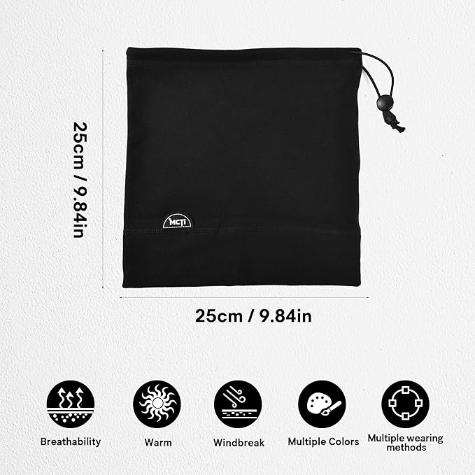 MCTi Neck Gaiter Warmer Winter Fleece Scarves Beanie Hat for Skiing Cycling Elastic Closure