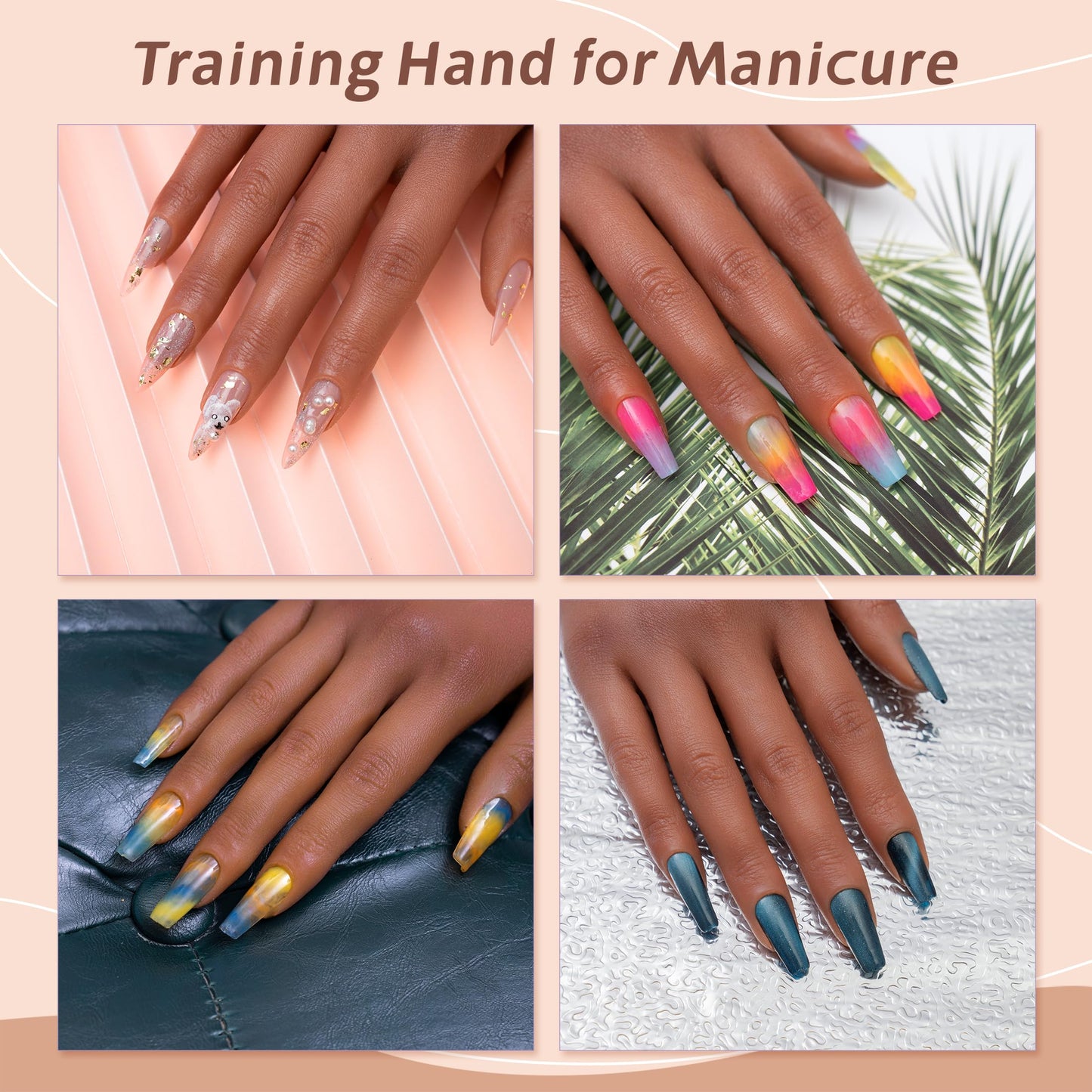 Veikmv Practice Hand for Acrylic Nails, Realistic Silicone Training Hand with Flexible Fingers for Nail Art Practice,Professional Mannequin Hand Model Kit for Gel Polish