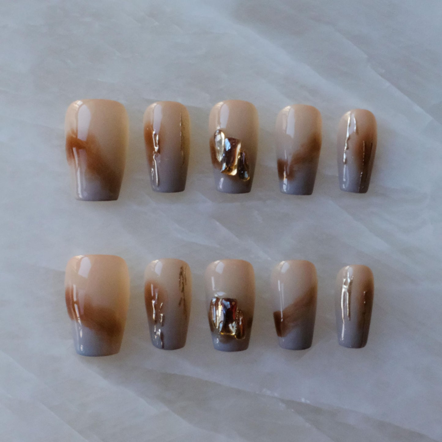 [GLORS] Purly Handmade Medium Ballerina Press on Nails | Mist Forest - Gradient High-end Elegant Wearable Fake False Nails, 10 Pieces (Medium, MB)