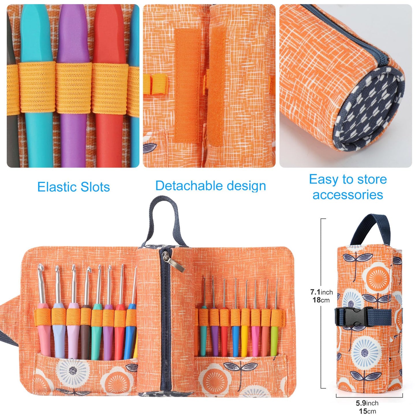Vodiye 21 Sizes Ergonomic Crochet Hooks Set 0.5–10.0mm with Roll Bag, Soft Grip Crochet Needles for Crocheting Comfort