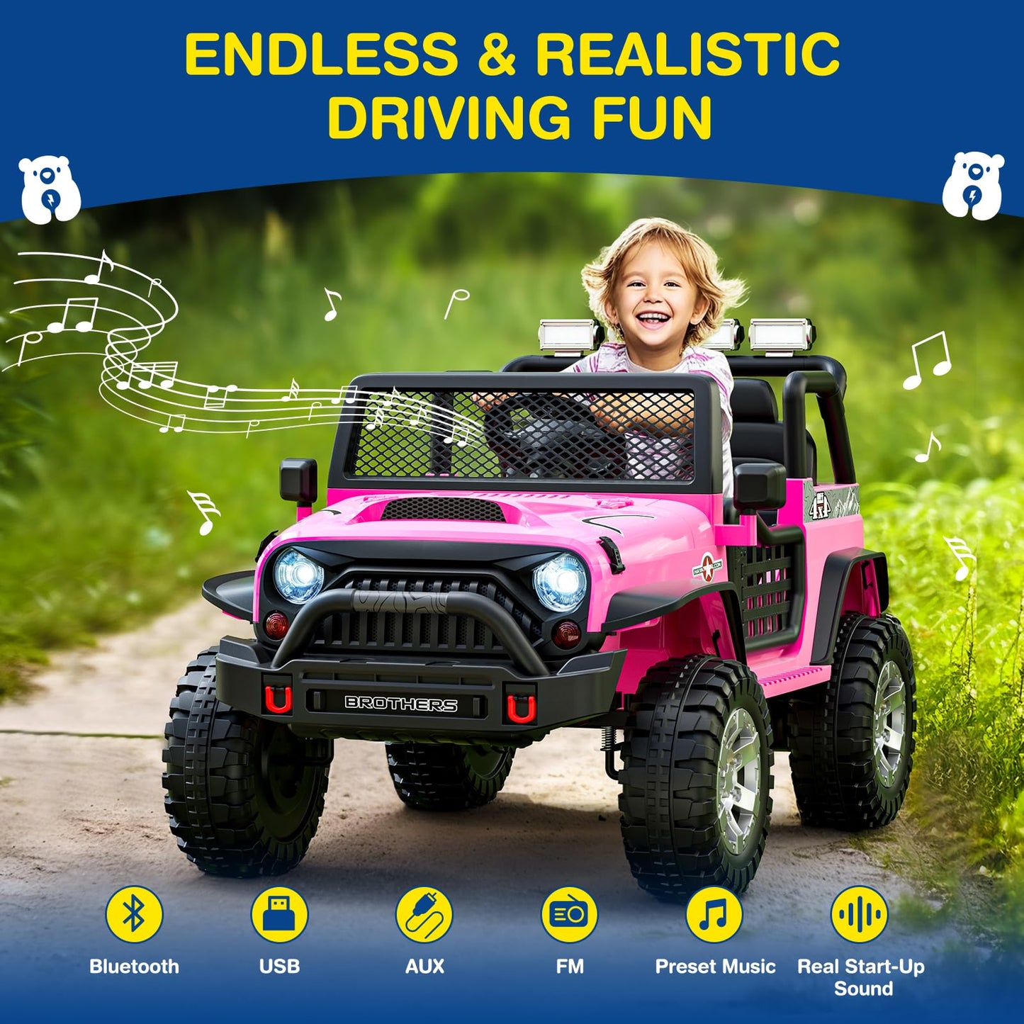 LIGIANT 2 Seater Ride On Car, 24V Kids Electric Car w/Remote Control, 4-Wheel Suspension, Bluetooth Speaker, Multi Music Modes, 3 Speeds, LED Lights, Xmas & Birthday Gift Ideas for Kids Ages 3+
