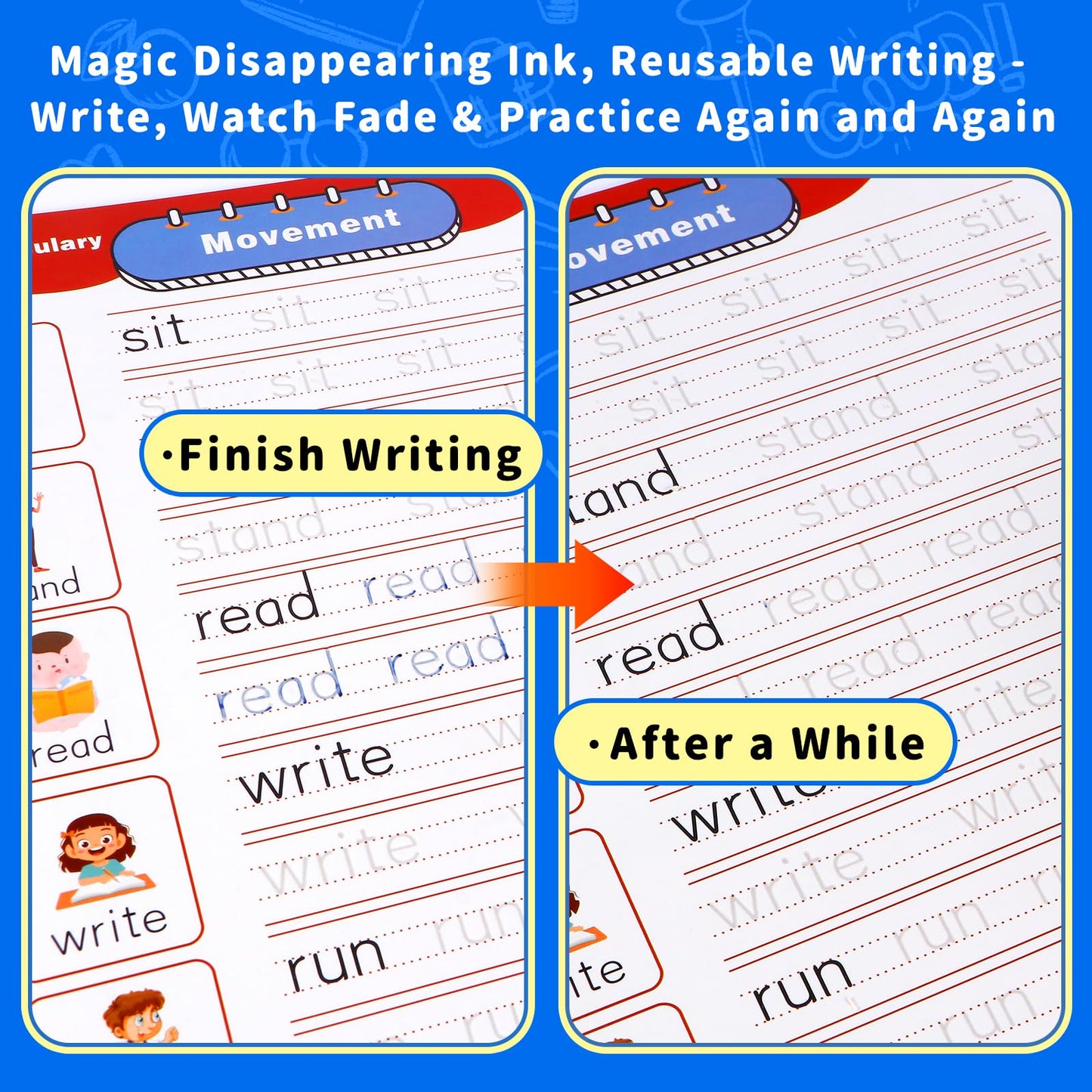 Magic Grooved Handwriting Practice Book for Kids Ages 3-8, Reusable Tracing Workbooks with Auto-Disappearing Ink, Preschool Learning Activities for Toddlers-Gifts for Children