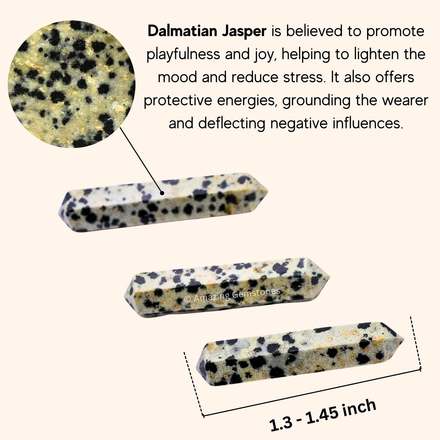 Amazing Gemstone Dalmatian Jasper Crystal Points Bulk Healing Crystals - Pack of 3 Double Terminated Healing Wand Point Bulk Crystals for Crafts, Crystal Grid, DIY - Premium Crystals - Beginners Gift