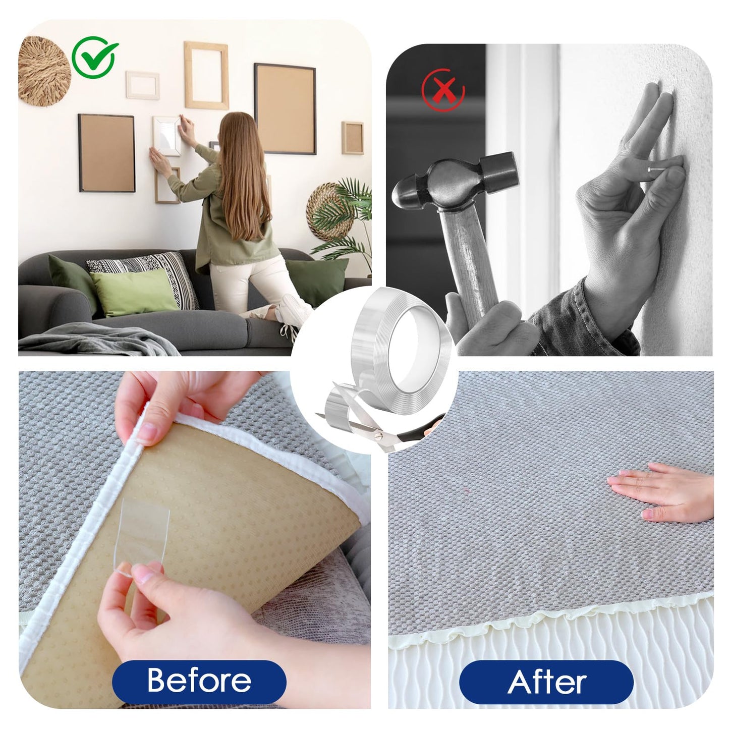 EFOK 10 Packs Double Sided Tape Heavy Duty, Nano Tape Mounting Tape Clear Multipurpose Strong Adhesive Tape for Home, Office, 1.2 in × 9.85 FT