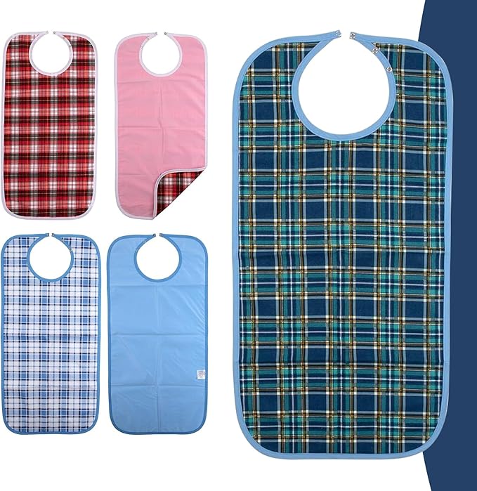 Adult Bibs, 3-Pack Washable Waterproof Clothing Protector for Men, Women, Elderly Seniors - Reusable Large Feeding Bibs