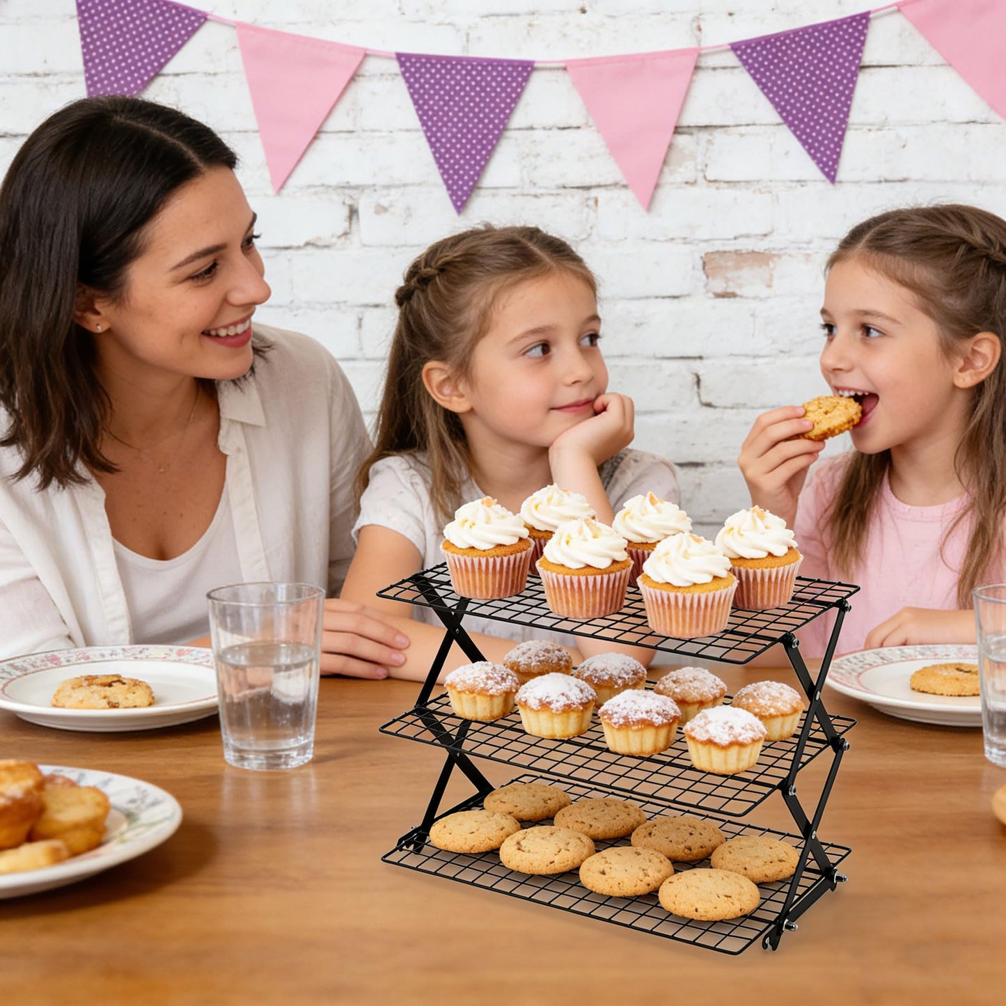 ZESHIHAOGUO 3-Tier Collapsible Cooling Rack with 3-Setting Design, Heavy-Duty Steel Baking Rack for Oven Safe Cooking & Space-Saving Storage