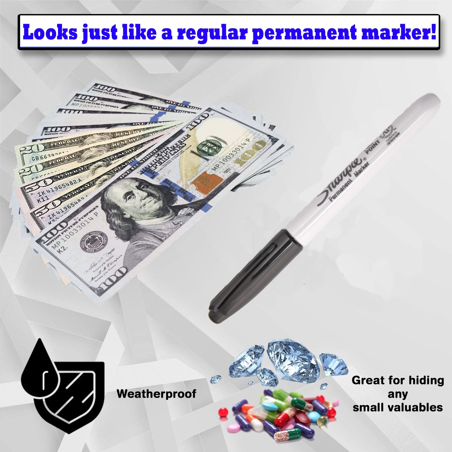 Fake Pen Diversion Safe Marker (4 Pack) - Realistic Pen Diversion Safe - Hidden Secret Compartment Decoy Permanent Marker - Hide And Store Money Waterproof Storage Cash Holder Container Lock