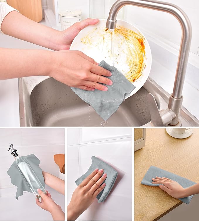 KitchLife Microfiber Cleaning Cloth Roll, 100 Pack - Tear-Away Microfiber Paper Towels, Lint-Free, Reusable, Washable for Kitchen, Car, Dishes, and Sensitive Surfaces (Grey)