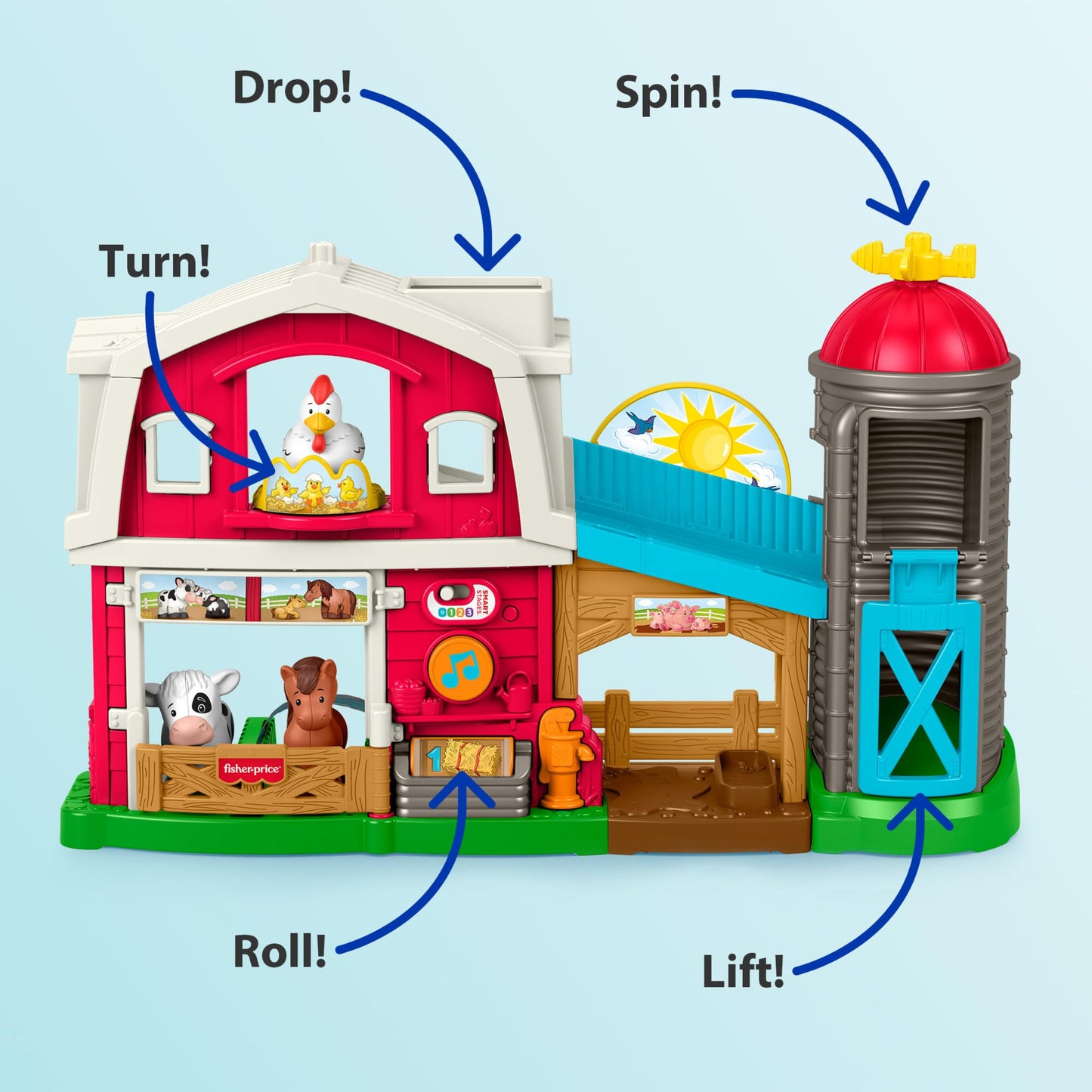 Fisher-Price Little People Toddler Toy Caring Fun Animal Farm Playset, Music & Learning for Pretend Play Ages 1+ Years, Multilanguage Version
