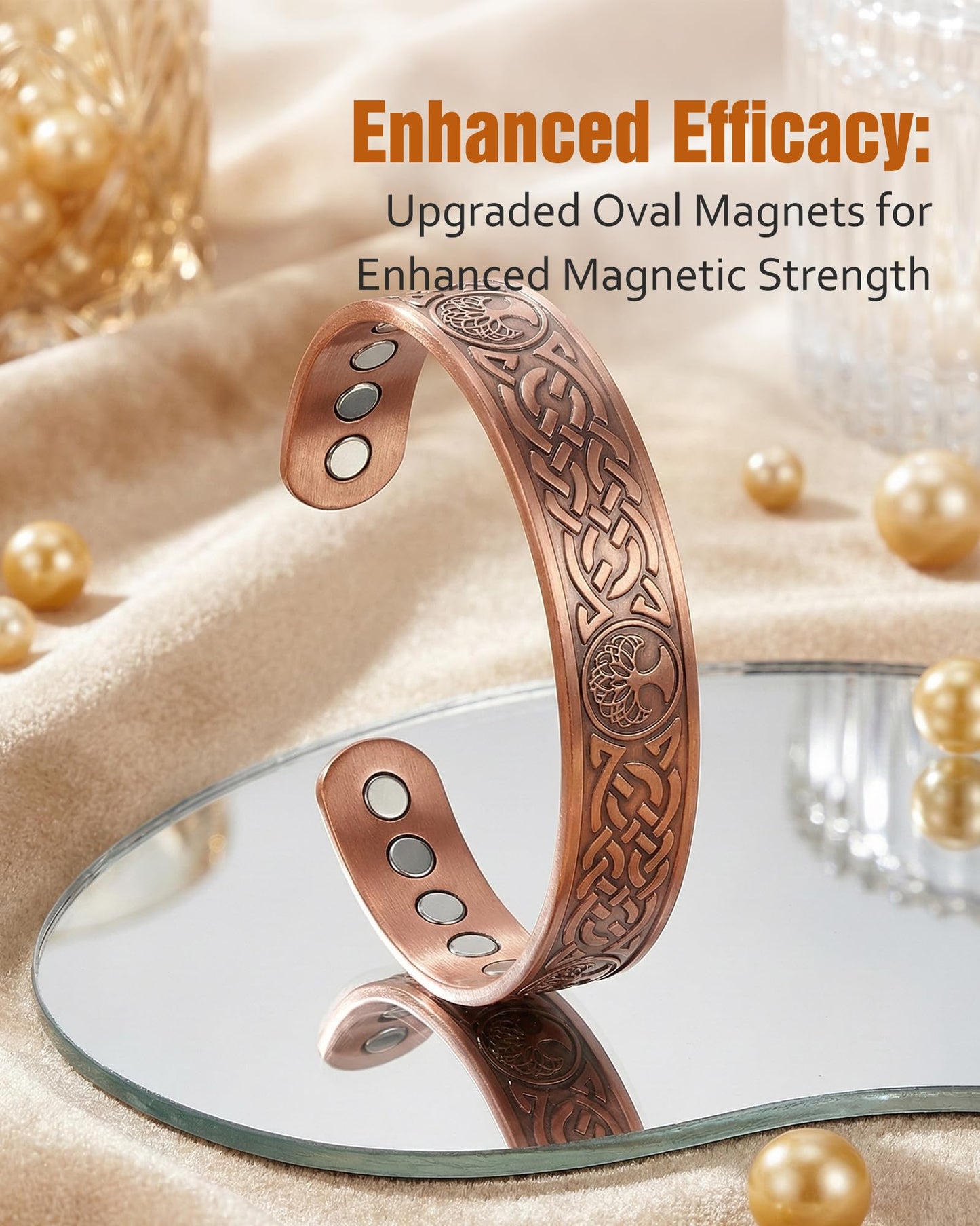 Jecanori Copper Magnetic Bracelets for Men and Women–Upgraded Oval Magnets-Adjustable Cuff Bangles