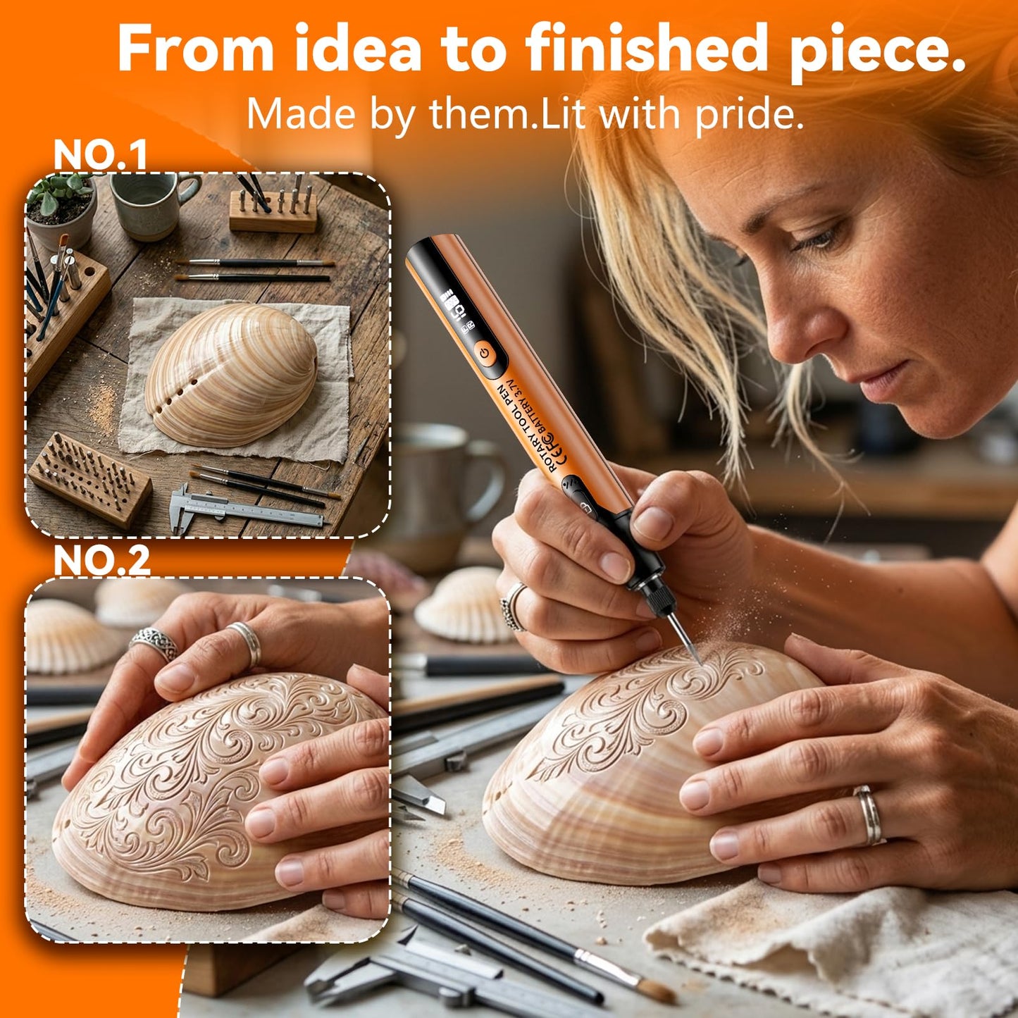 LIVIKEY Engraving Pen for Metal, Wood, Glass & Plastic, Electric Engraver Tool for DIY Crafts, Personalized Art & Etching, Gift Ideas for Teens, Women & Adults (Orange)