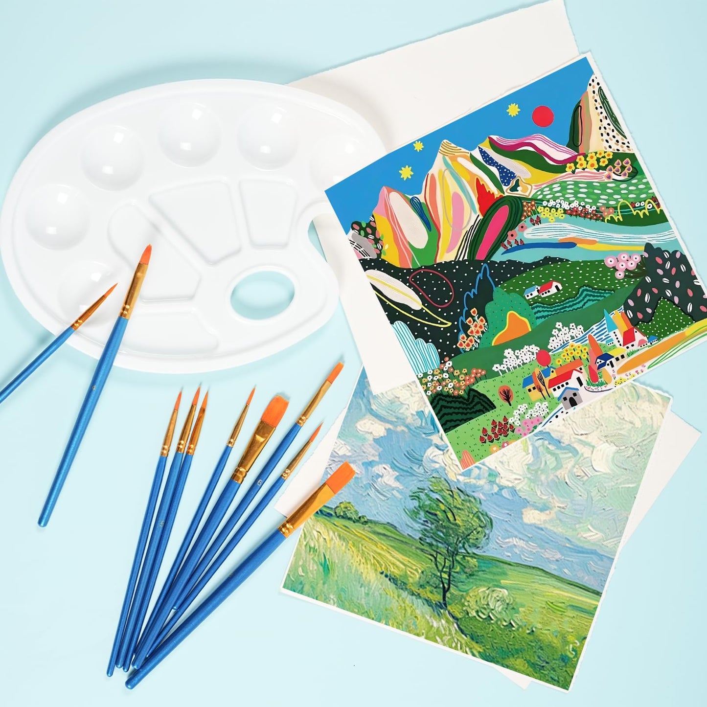 72 Pcs Painting Brush Palette Set, 60 Pcs Paint Brushes with 12 Pcs Palettes to Create Art Paint Oil Watercolor