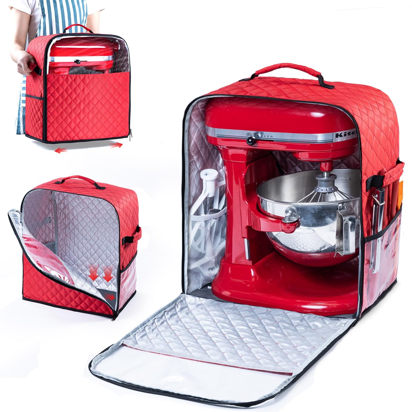 BAGSPRITE Stand Mixer Cover with Appliance Sliders Base Compatible with KitchenAid Mixer-Storage Bag for 4.5/5 Quart with Pockets for Kitchen Aid Accessories and Attachments