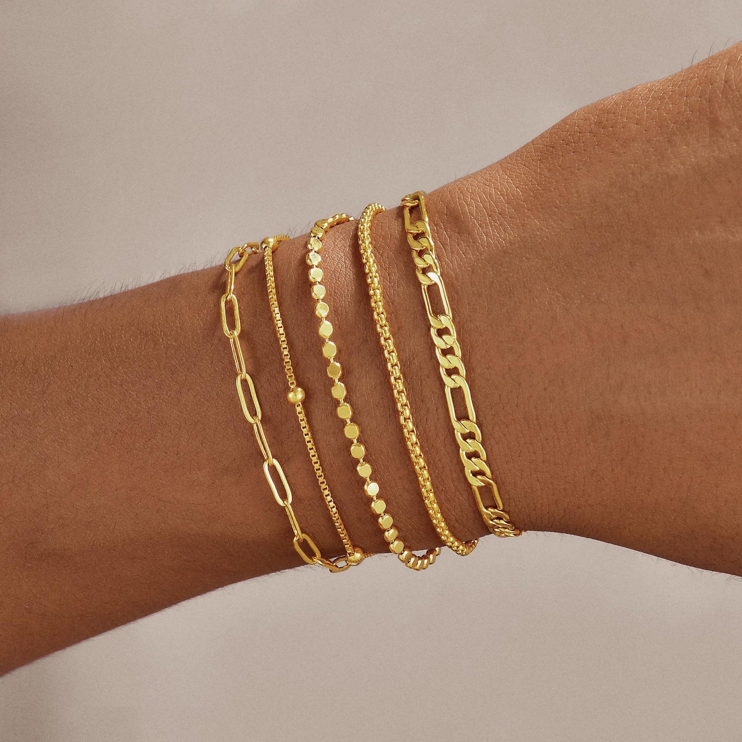 Striviio Gold Bracelets for Women, 14K Gold Plated Stackable Bracelet Stack Set Adjustable Charm Paperclip Chain Snake Link Layered Waterproof Jewelry Sets Gifts
