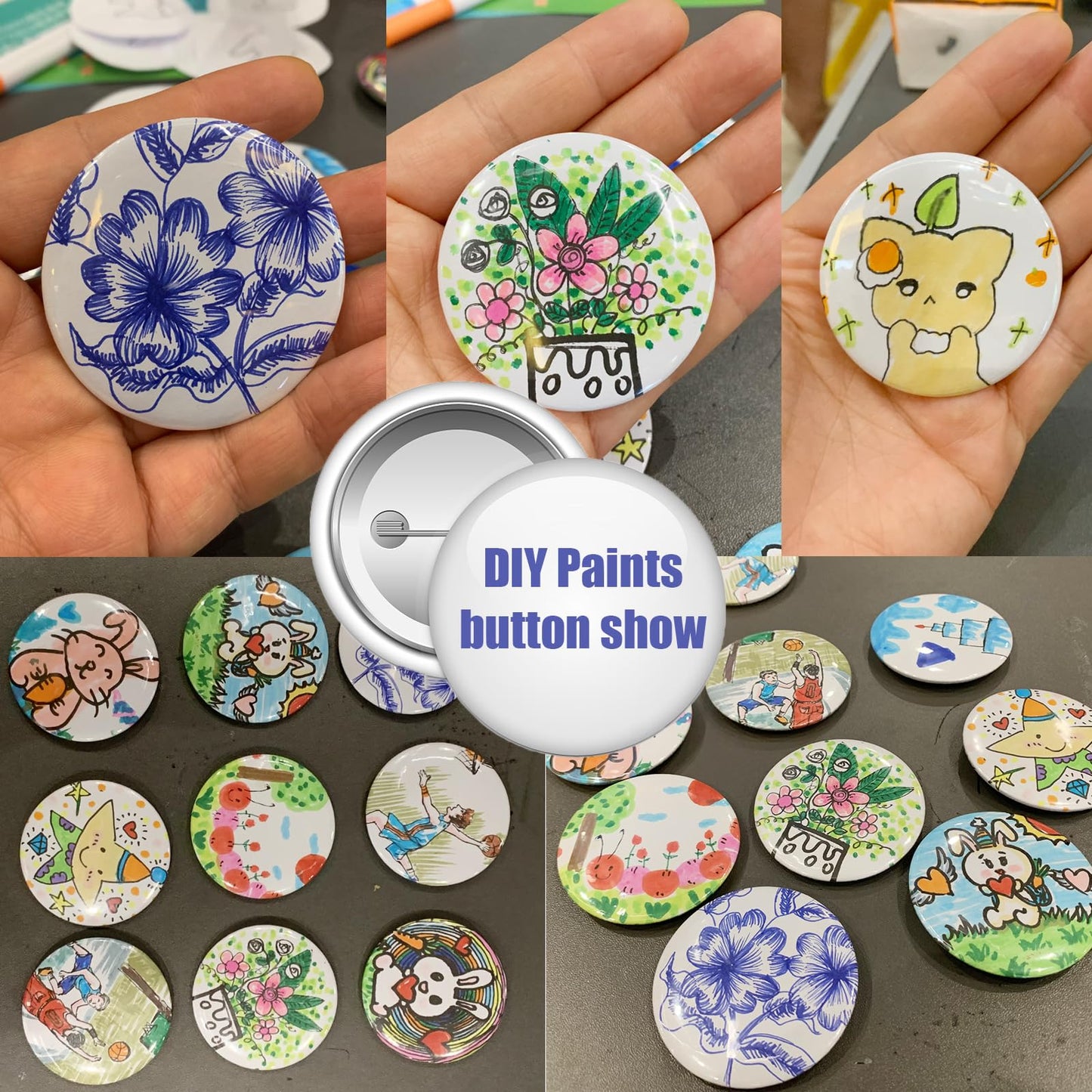 Lymoc 48pcs Button Parts for Badge Maker Machine, 55mm (2.16in) DIY Pin Button for LYMOC Maker Press Machine,Kids Press Badge Punch with Button Parts & Pictures & Circle Cutter