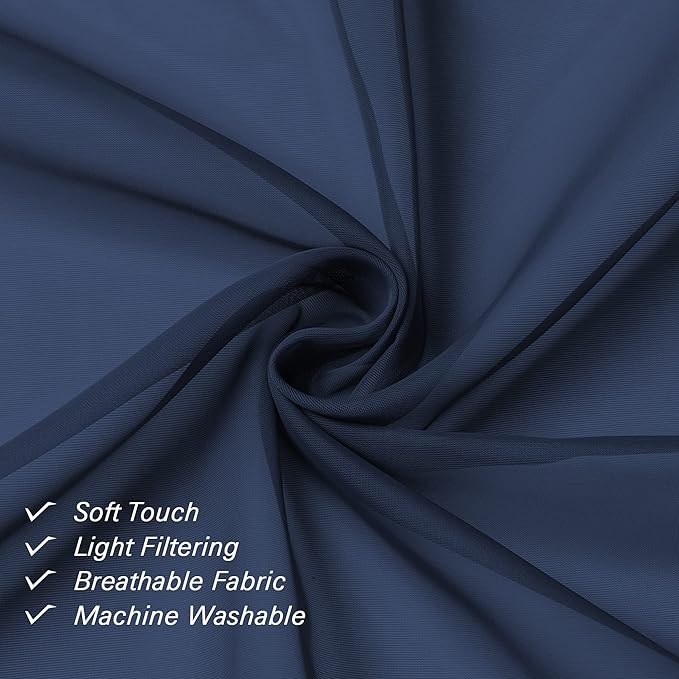 Lecloud Navy Blue Sheer Curtains 72 Inches Long 2 Panels, Light Filtering Window Curtain Drapes for Living Room, Breathable Rod Pocket Window Treatments for Bedroom, Each 40" W x 72" L