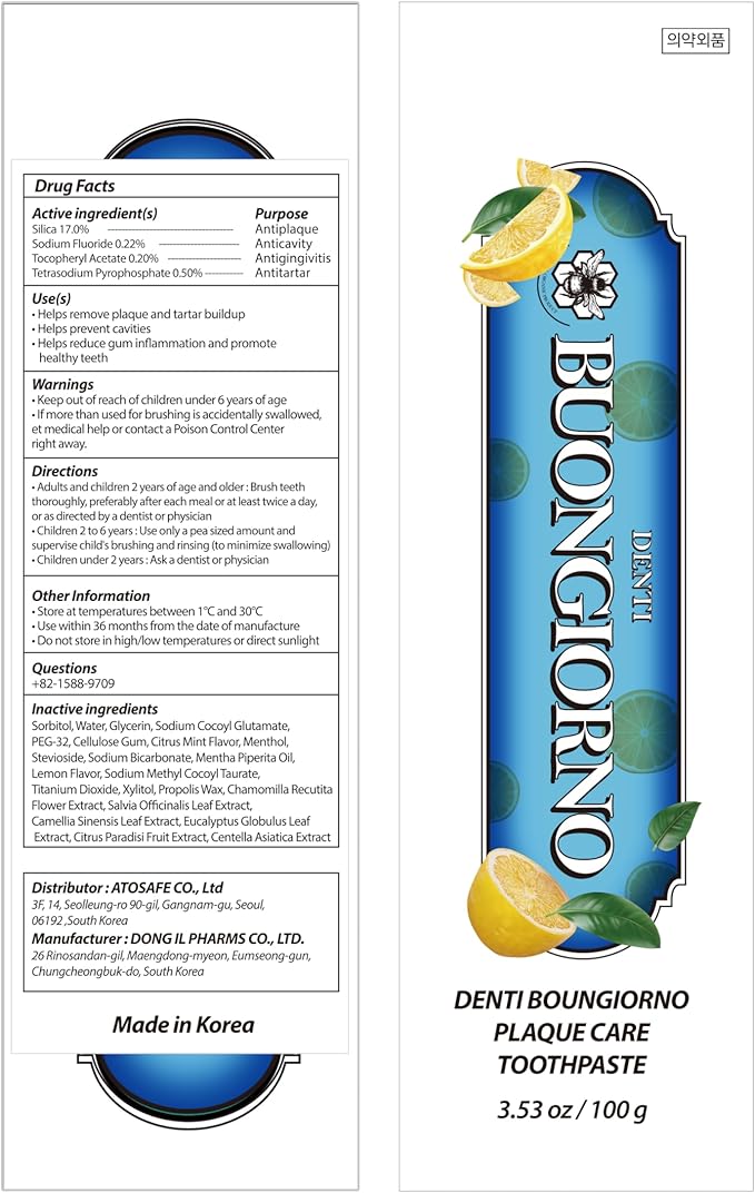 Plaque Care Toothpaste (Lemon Mint) – Natural Fluoride Korean Toothpaste for Plaque Removal, Tartar Control, Strengthens Enamel, Paraben & SLS Free (3.52fl oz / 100g)