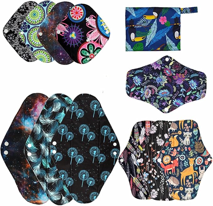 12 Pieces Cloth Menstrual Pads,Reusable Sanitary Pads,Size 8 inch,10 inch and 14 inch,Unscented