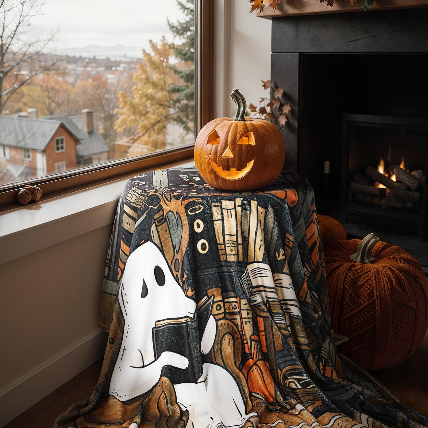 SmoothNovelty Book Lovers Gifts Throw Blanket 60 x 50 Inch Reader Blankets Book Club Horror Gifts Basket Stuffers for Women Bookworm Bookish Librarian Reading Basket(Ghost)