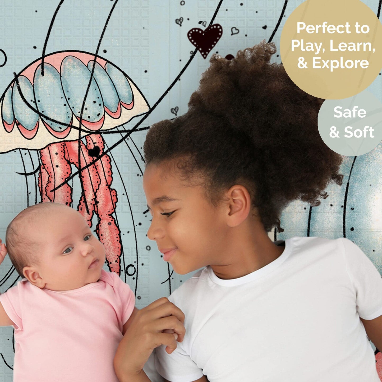JumpOff Jo Foldable Foam Play Mat – Large Waterproof Baby & Toddler Activity Floor Mat, Double-Sided 70 x 59 Inch Play Surface - Seaside