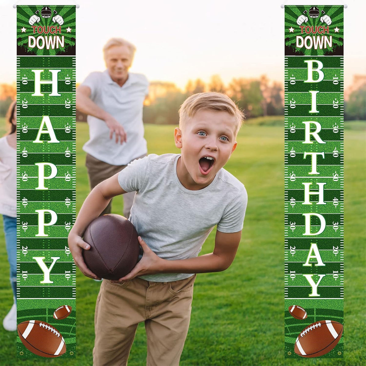 Batiyeer Football Porch Sign Banner Football Bowl Sports Fan Supplies Themed Boy Party Favors Photo Booth Props Wall Hanging(Birthday Theme)