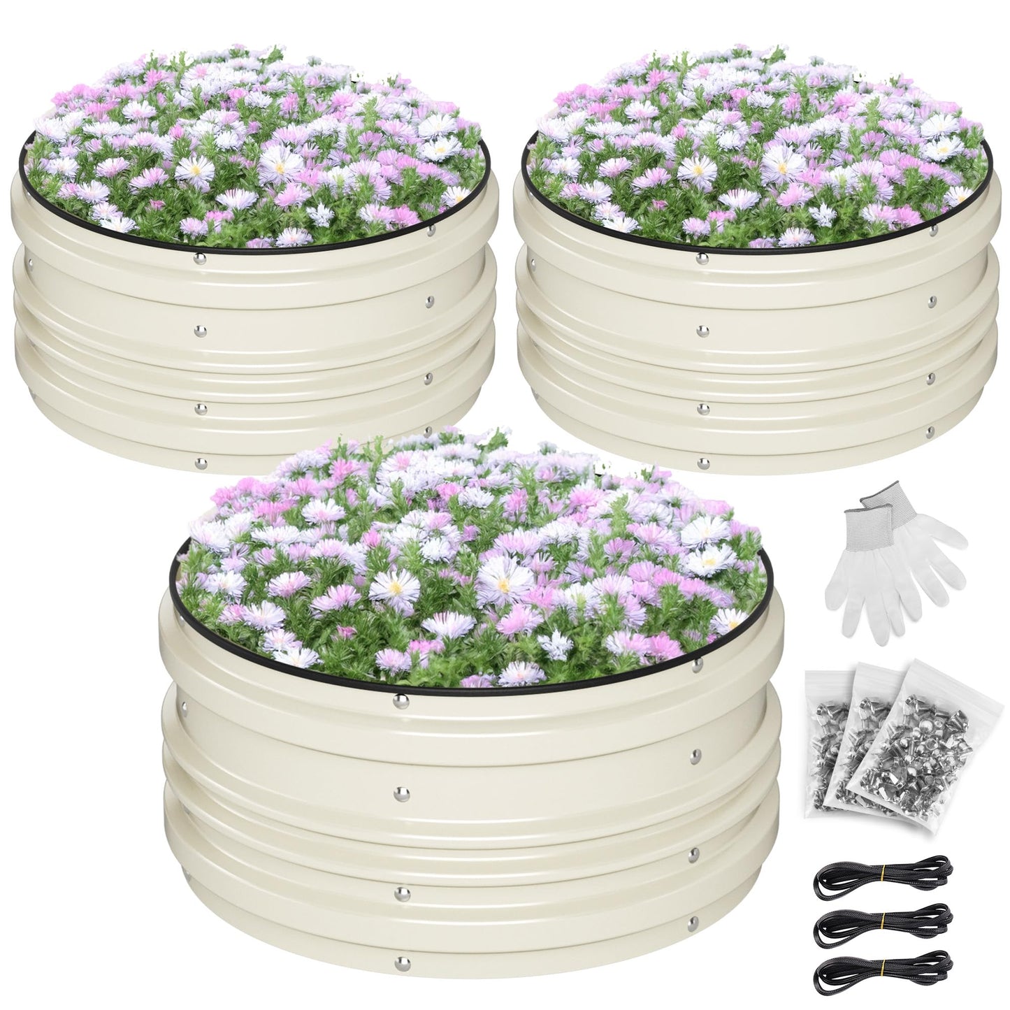 WORKPRO 3Pcs 2x2x1ft Galvanized Raised Garden Bed Set, Rust & Corrosion Protection, Easy Assembly, Safe Edge, Ideal for Vegetables & Flowers, White