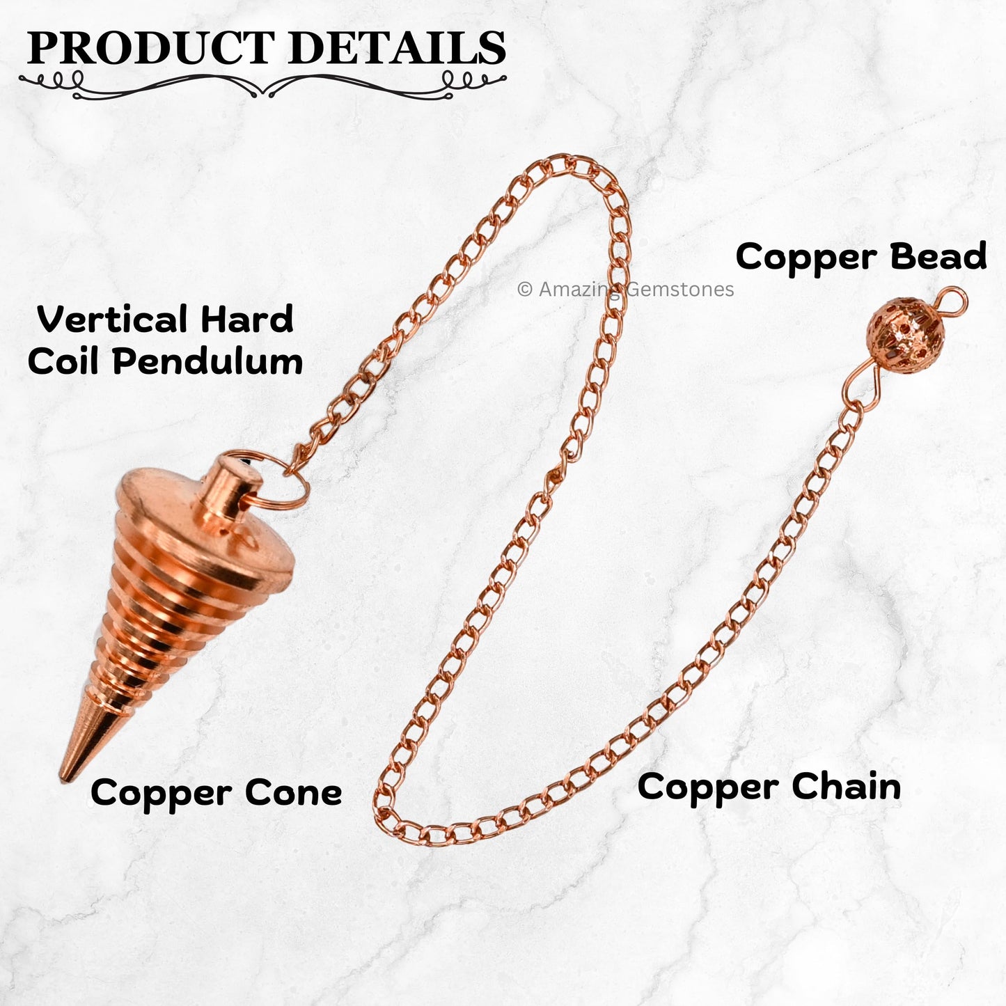Amazing Gemstone Healing Metal Pendulums for Divination, Copper Cone Vertical Hard Coil Steel Copper Pendulum High Energy Pendulo de Bronce Pendulos de Mesa MP104