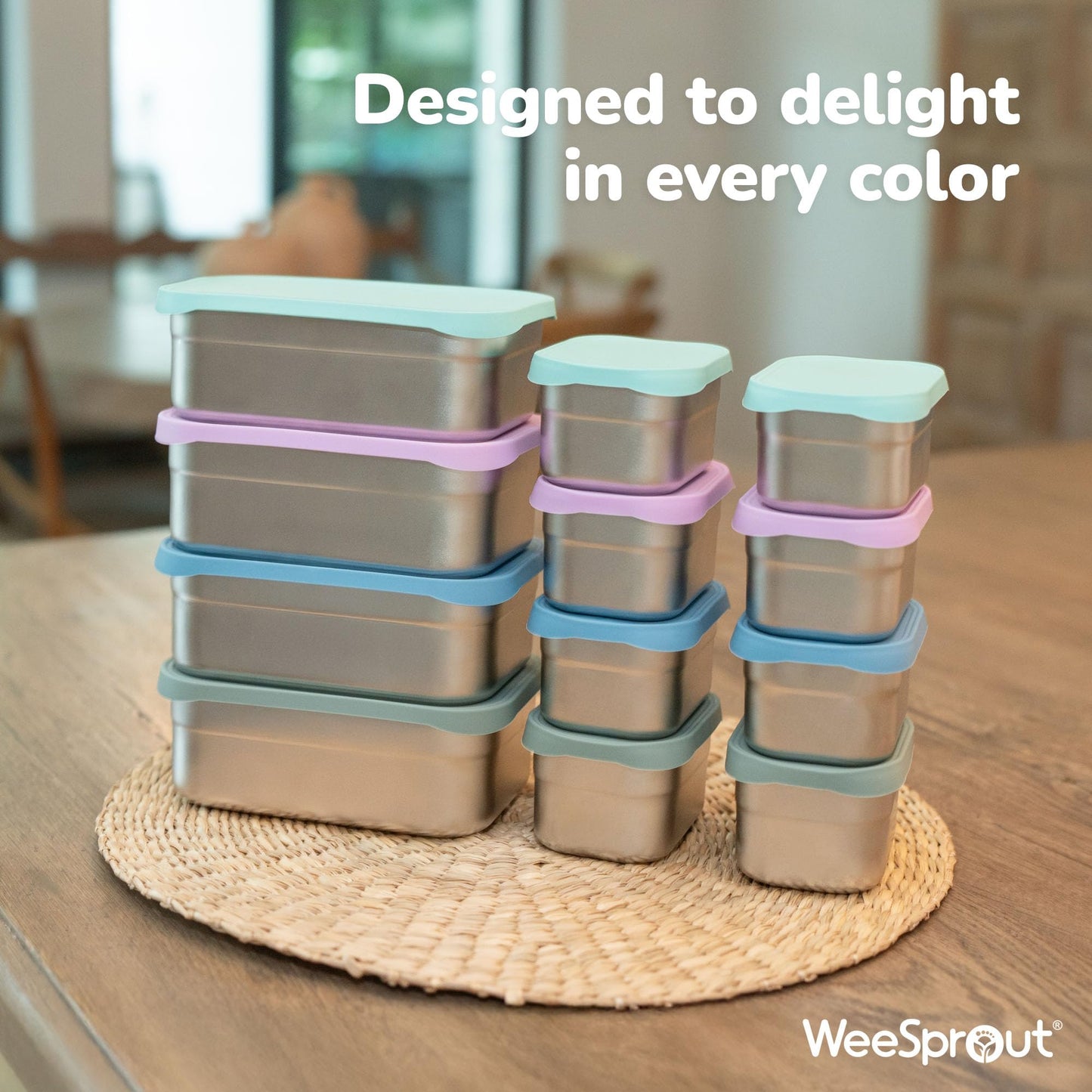 WeeSprout Stainless Steel Lunch Box Set - 750mL & 230mL Food Storage Nested Bento Boxes with Food Grade Silicone Lid - Leak Proof - Freezer Safe (Matte Green)