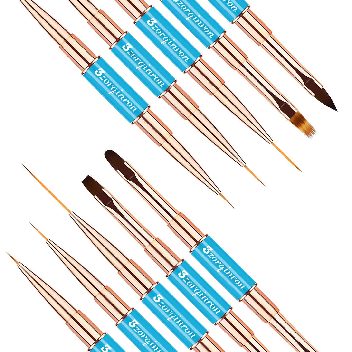 Nail Art Brushes Set, Professional 5Pcs Double-Ended Nail Brush Kit for Details, Long Lines, Ombre & 3D Design-Perfect for DIY Manicures & Salons (Blue)