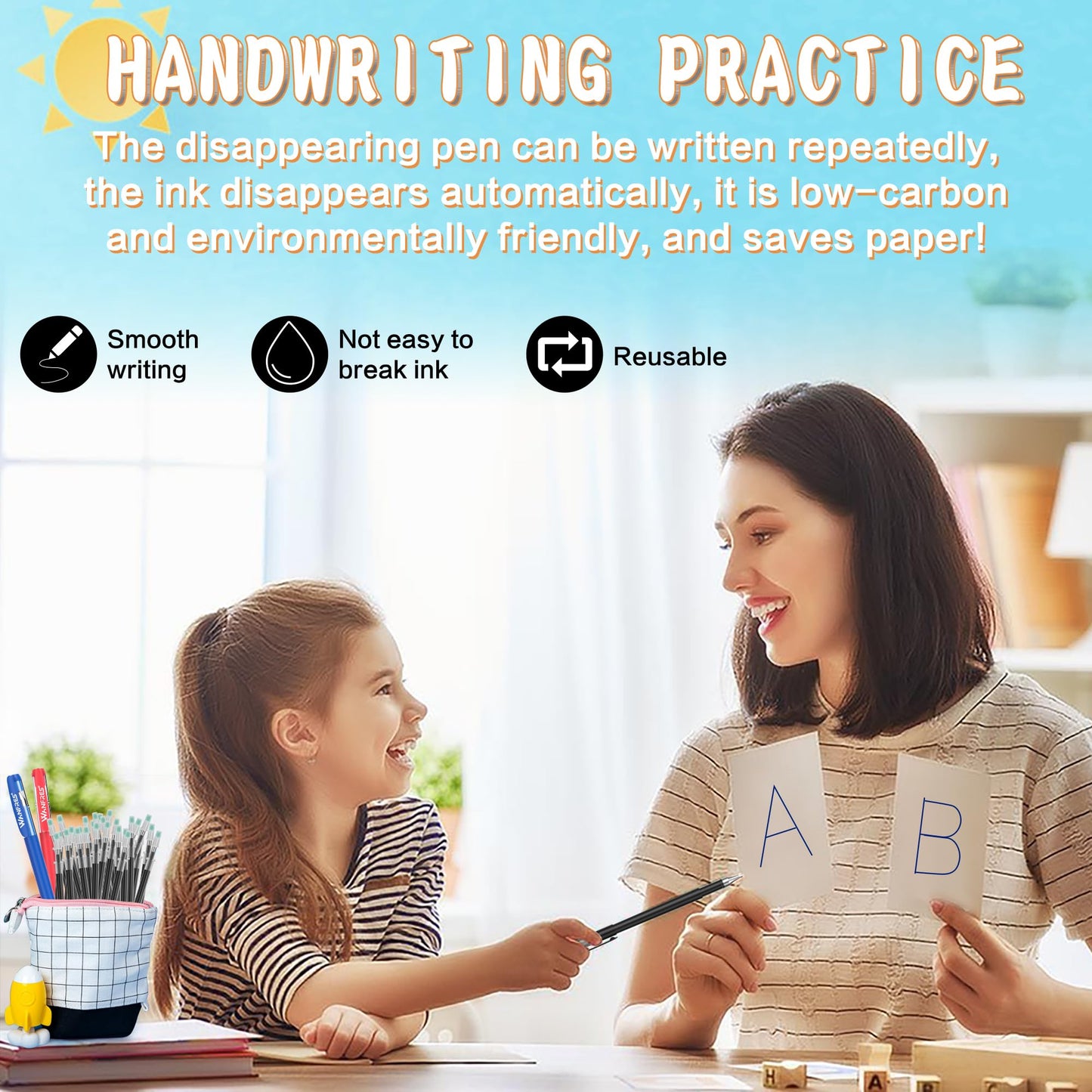 WANFRES Magic grooved writing practice, Magic pens for kids disappearing ink pen,30 refills 3 pens(With writing training aids)Pencil grip,Reusable grooved handwriting practice for kids,Magic Copybooks