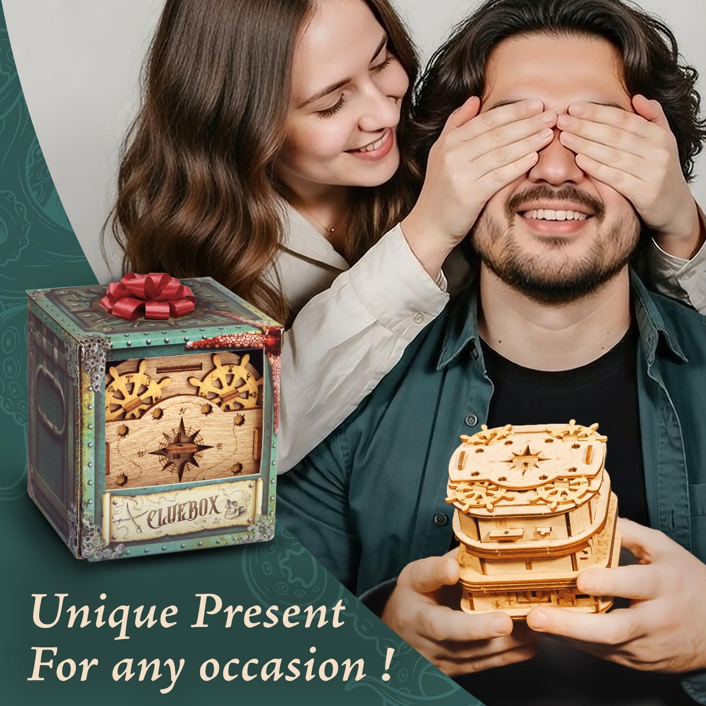iDventure Cluebox - Davy Jones Locker - Escape Room Game - Pirate Puzzle Box - Gift Box - 3D Wooden Puzzle for Adults - Wooden Jigsaw - Brain Teaser - Birthday Gift Gadget for Men - Money Box