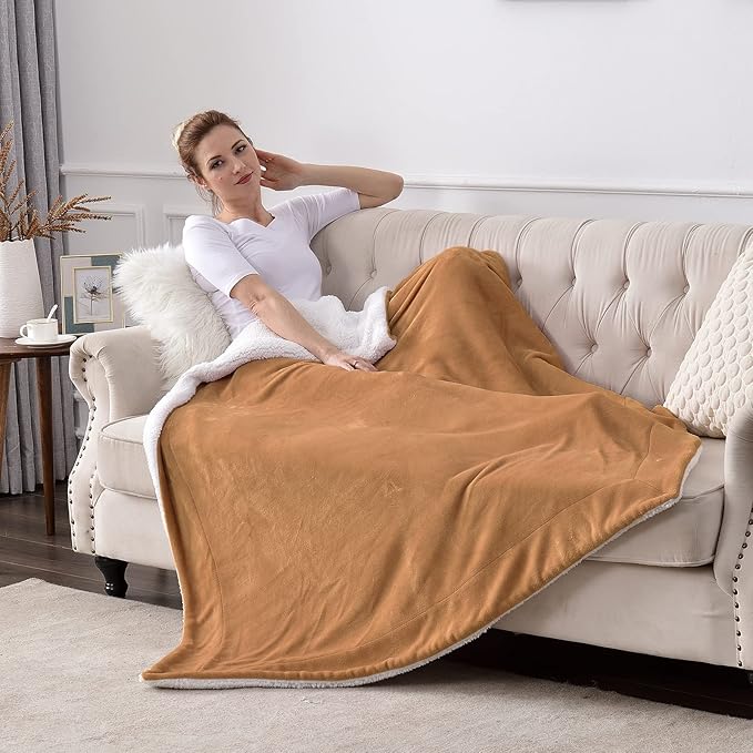 SOCHOW Sherpa Fleece Throw Blanket, Double-Sided Super Soft Luxurious Plush Blanket Throw Size, Camel, 50x60 inches