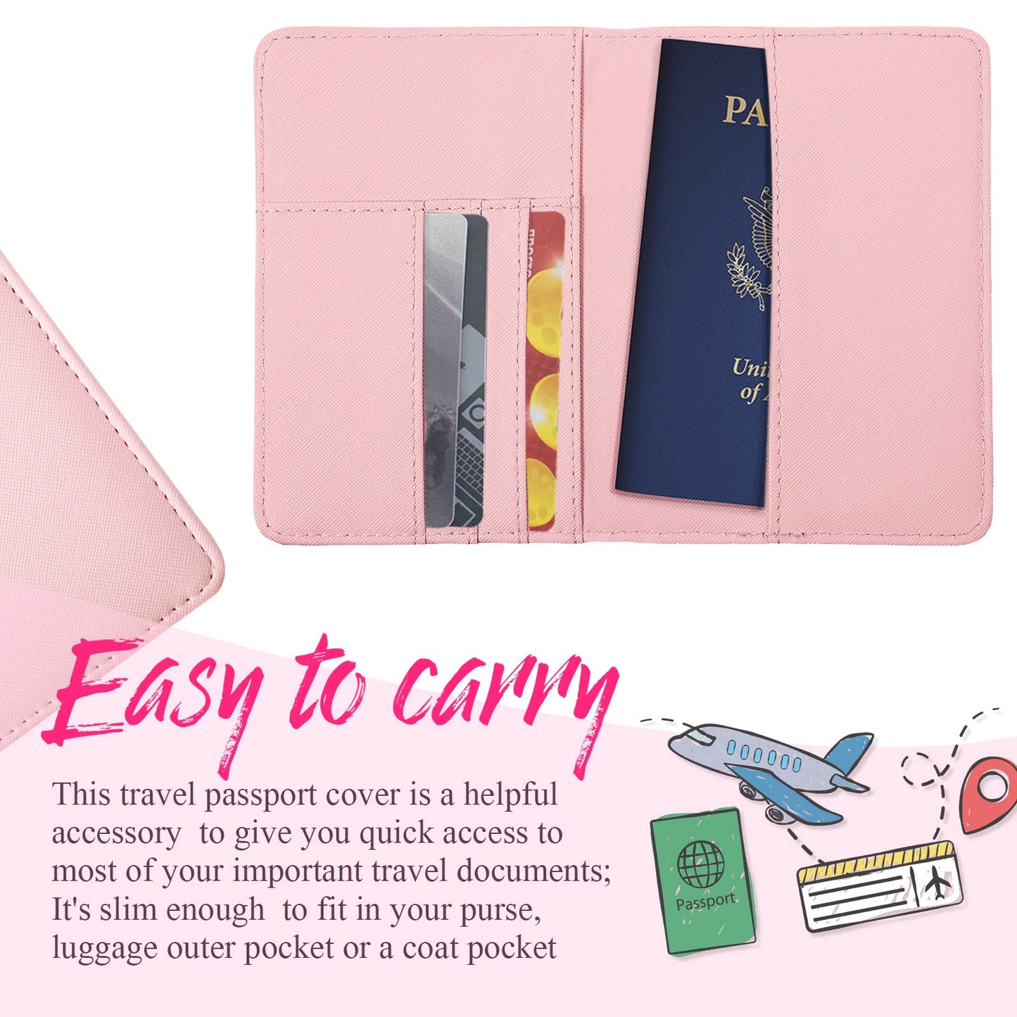 Frienda 2 Pieces Bridal Passport Covers Holder Travel Wallet Passport Case, Blue and Pink, Classic
