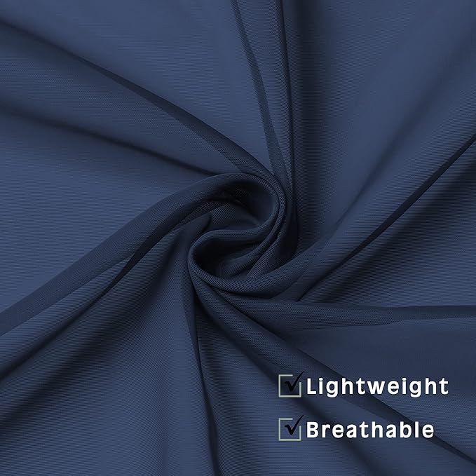 OVZME Navy Blue Sheer Curtains 2 Panels with Dual Rod Pocket, Light Filtering Treatment Window Drapes for Kitchen Dining Room, Bedroom, Each 42 Width by 63 Length.