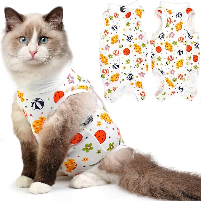 Hpetppy Cat Recovery Suit for Spay Abdominal Wounds, Kitten Onesie Bodysuit for Cats After Surgery, Cat Surgery Recovery Suit Female Cone of Shame Alternative for Cats Anti Licking (Red,M)