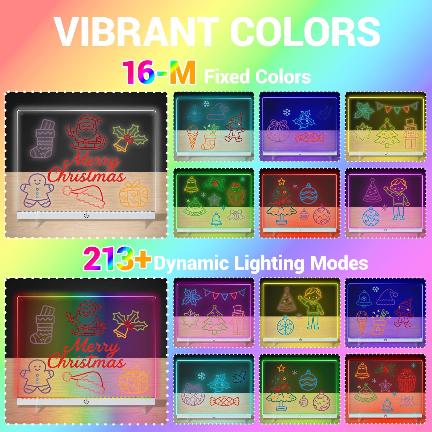 Doodle Glow, LED Note Board with Colors, 14.1"x10.9" LED Drawing Board, Acrylic Dry Erase Board, 16M-Color LED Light-Up Memo Board w/Music Sync, APP & Remote, Stand & 7 Markers, Neon Glow Display