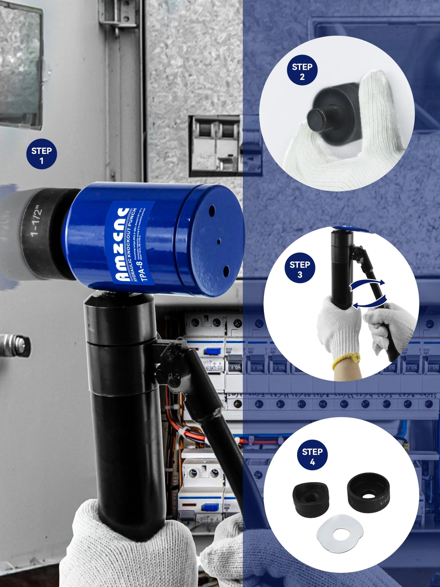 AMZCNC Hydraulic Knockout Hole Punch Driver Kit 1/2 to 2 inch Electrical Conduit Hole Cutter Set KO Tool Kit Metal Sheet Puncher (8TON(1/2"~2"))
