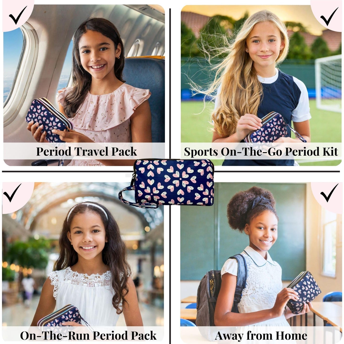 Mark and Lola’s First Period Pal Pack Gift Box | First Period Kit for Tweens & Teens | Pads, Panty Liners, Confidence-Boosting Essentials, First Period Gift Box & Discreet Bag (Hearts)