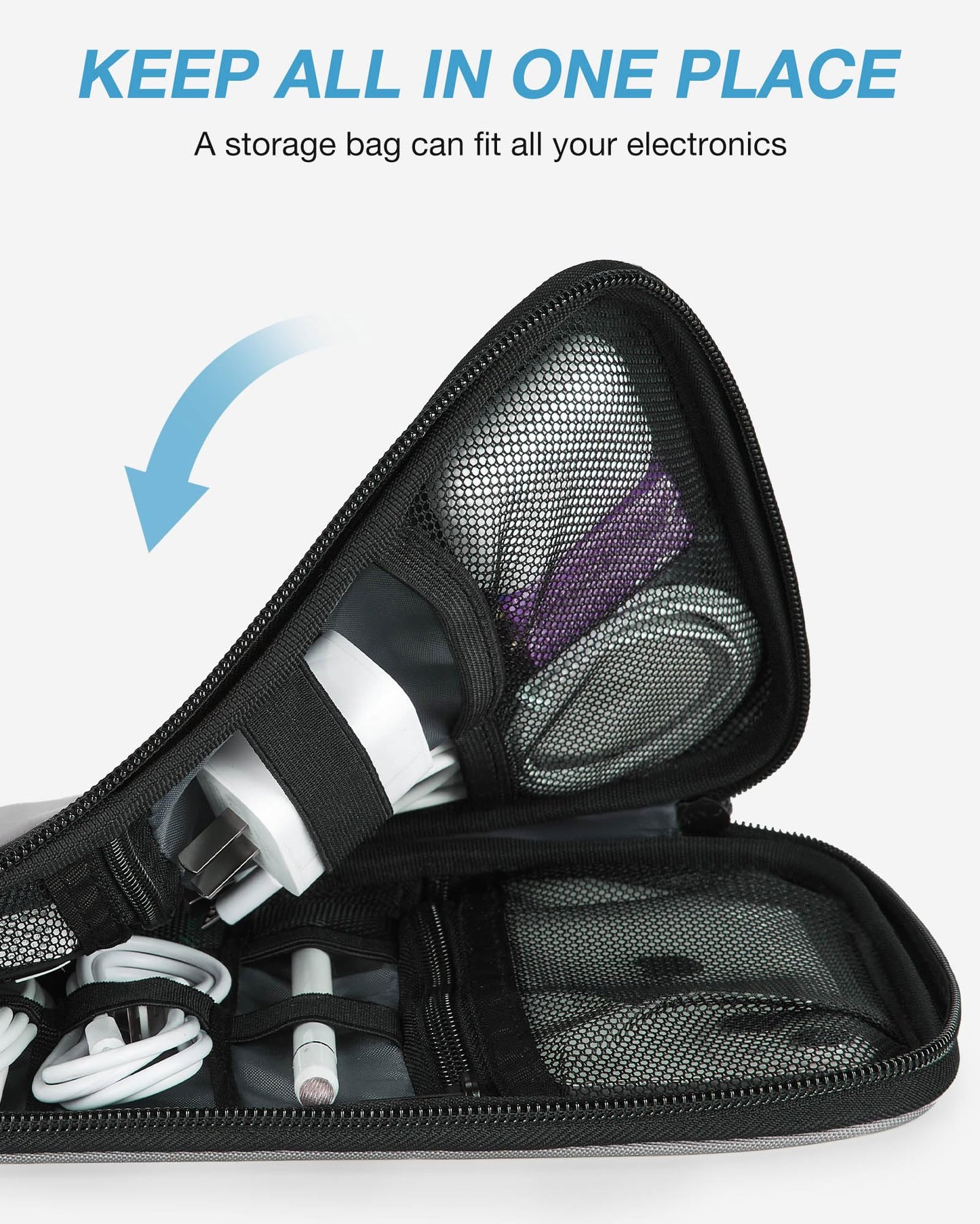 BAGSMART Large Electronics Travel Organizer Case, Tech Accessories Cord Storage Bag for Phone, Power Bank, SD Card, Cables, Grey