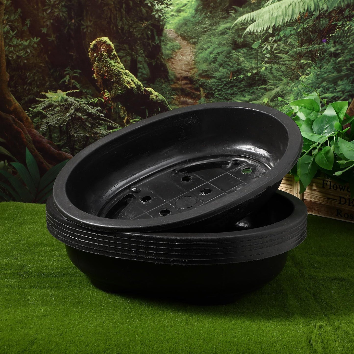 ERINGOGO 6 PCS Bonsai Training Pots, 15'' Oval Bonsai Planter Pot with Drainage Hole, Plastic Large Deep Flower Pot Plants Growing Pots for Nursery, Garden, Balcony