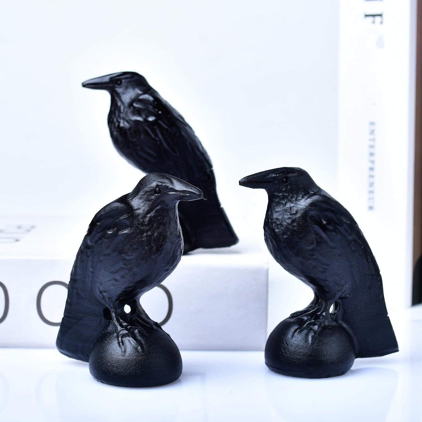 RUIJINGYUAN Black Obsidian Raven Statue 3.15" Large Crow Statue Figurine Healing Crystal Stone Sculpture Reiki Meditation Gothic Home Decor Gift